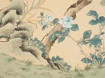 Hand-painted silk wallpaper, presumably late Qing dynasty/Republic era, early 20th century.