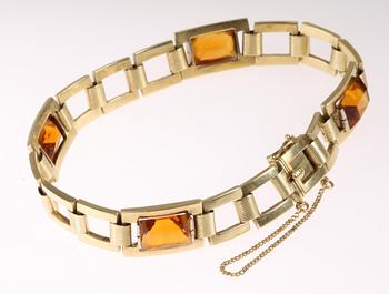 ARMBAND, 14 k guld med glasstenar. 15 g. 1900-tal.