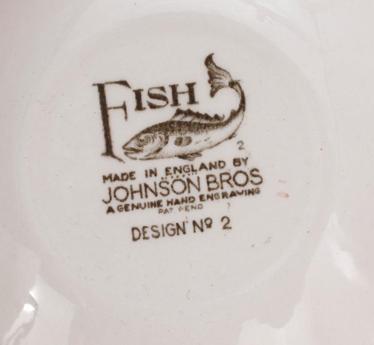 FISKSERVIS, 16 delar, flintgods, Johnson Bros, England.