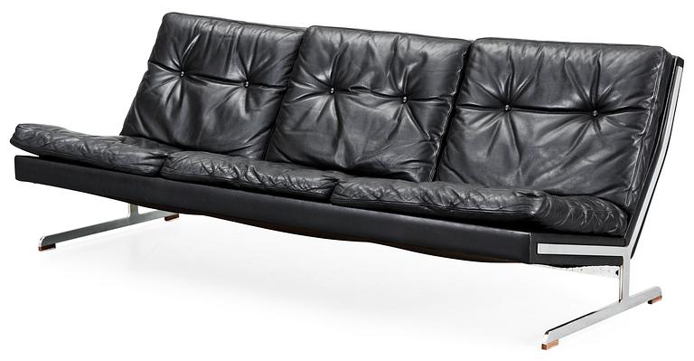 A Nørreklit black leather sofa on chromed steel base by Selectform, Denmark 1960's.