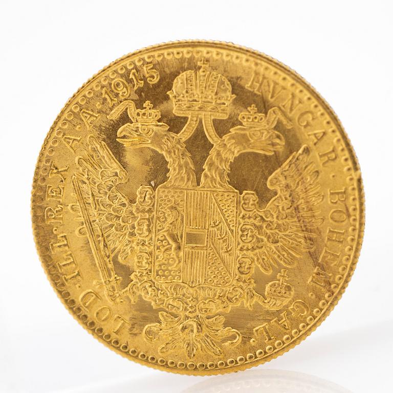 Gold coin, Austria-Hungary, Franz Joseph 1 Ducat, 1915.