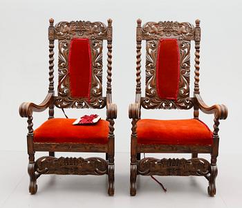 KARMSTOLAR, 1 par, barockstil, sent 1800-tal.