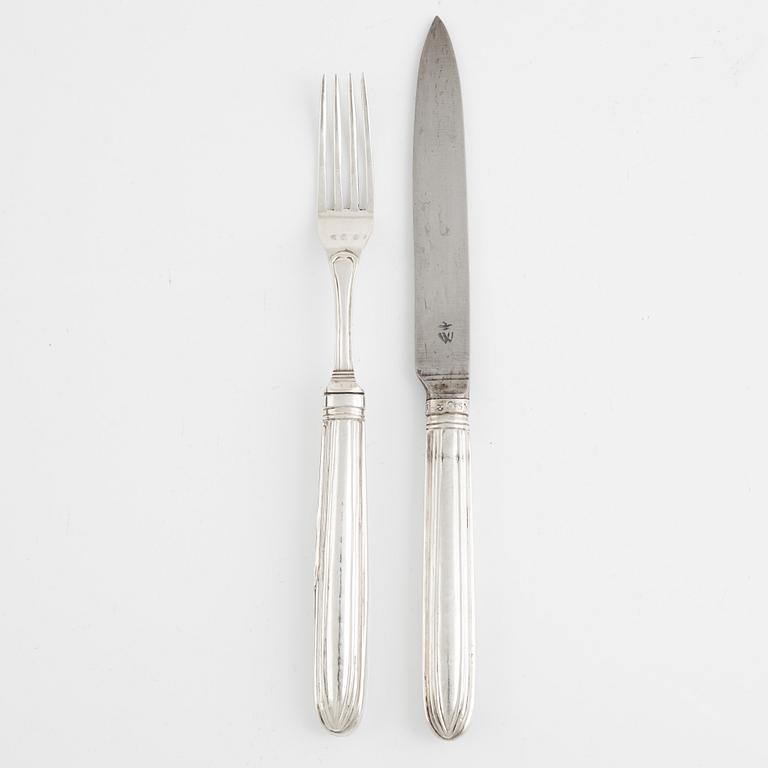 Dessert cutlery, 31 pieces, silver, Carl Gideon Renander, Stockholm, 18th century and C.F. Björnstedt, 19th century.