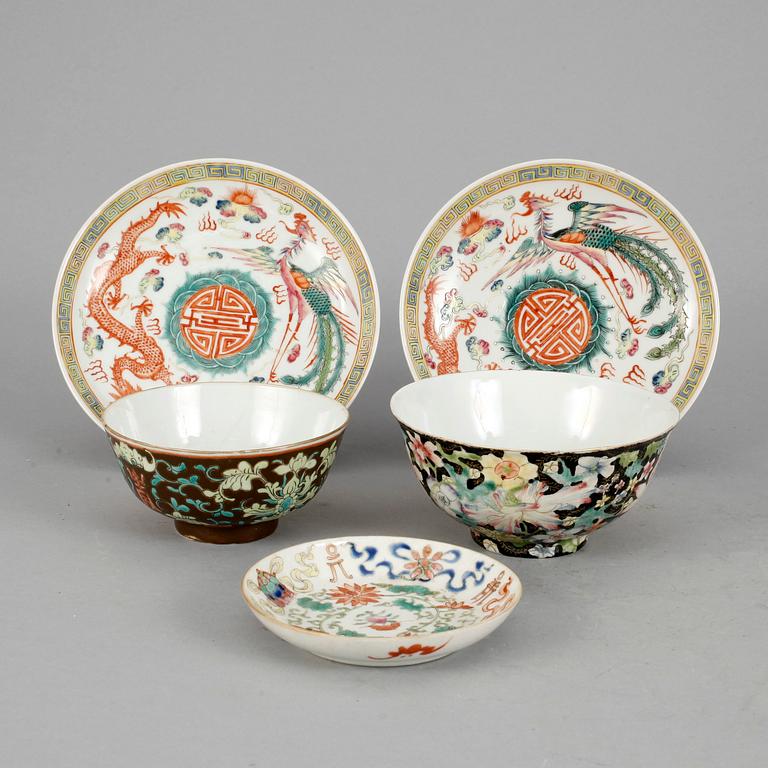 PARTI PORSLIN, 5 delar, Kina, Sen Qingdynasti, Guangxu (1874-1908).