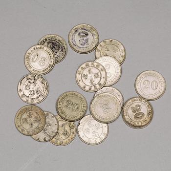 MYNT, 147 stycken, silver och koppar. Sen Qingdynasti, Kina, Hongkong, Japan, sent 1800/tidigt 1900-tal.