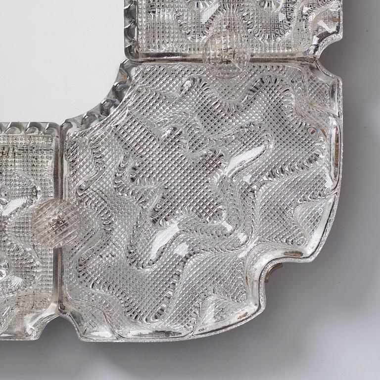 Carl Fagerlund, a Swedish Modern cast glass framed mirror, Orrefors ca 1940-50's.
