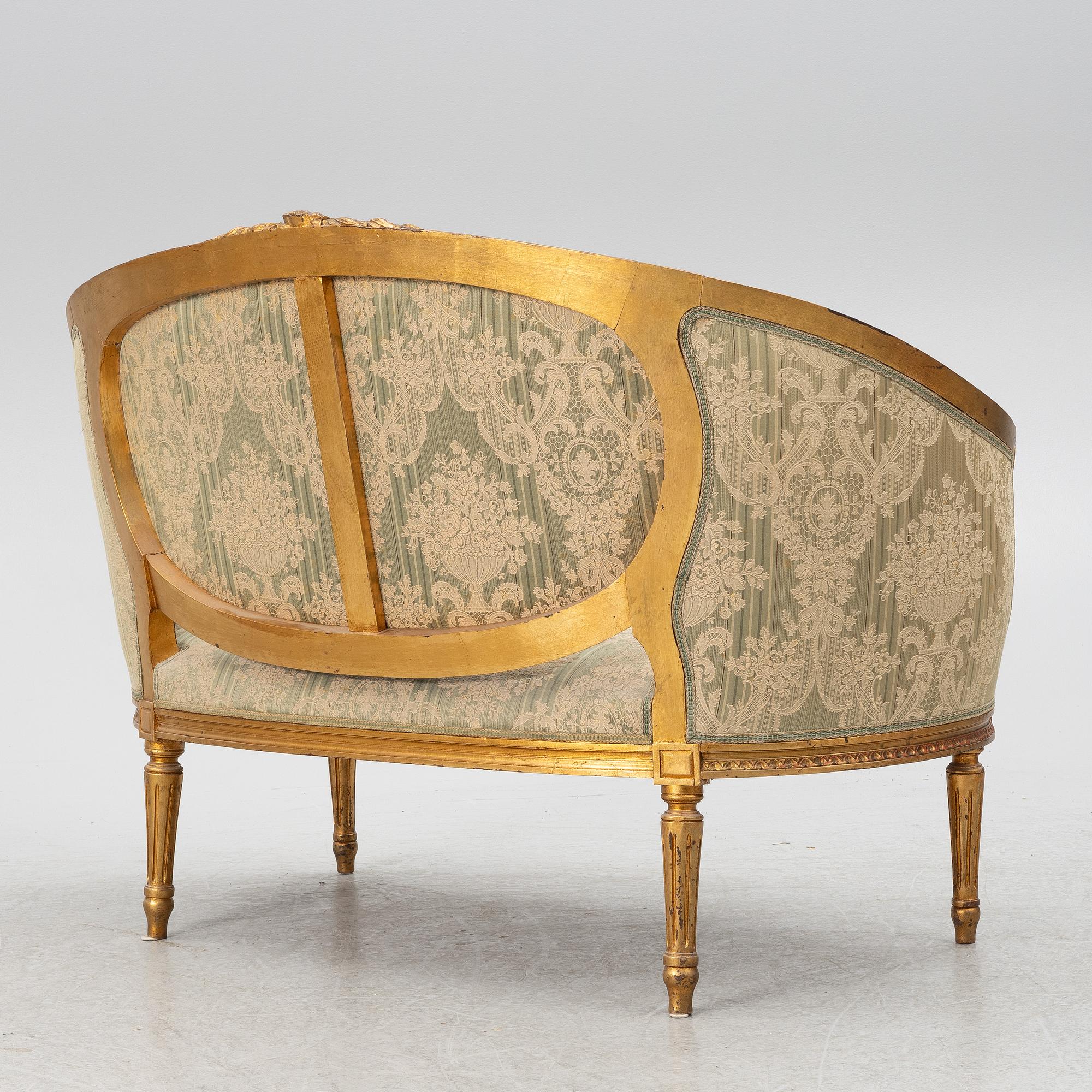 Soffa, 2 karmstolar, bord, gustaviansk stil, 1900-tal.