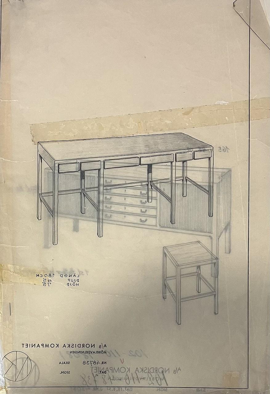 Nordiska Kompaniet, sideboard med ett par satsbord och serveringsvagn, 1950-tal.