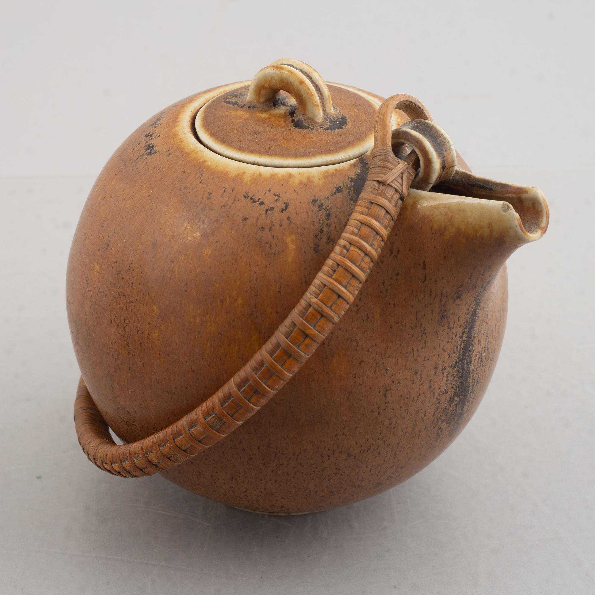 Eva Stæhr Nielsen & others, two stoneware vases and a teapot, Saxbo, Denmark, mid and first half of the 20th century.