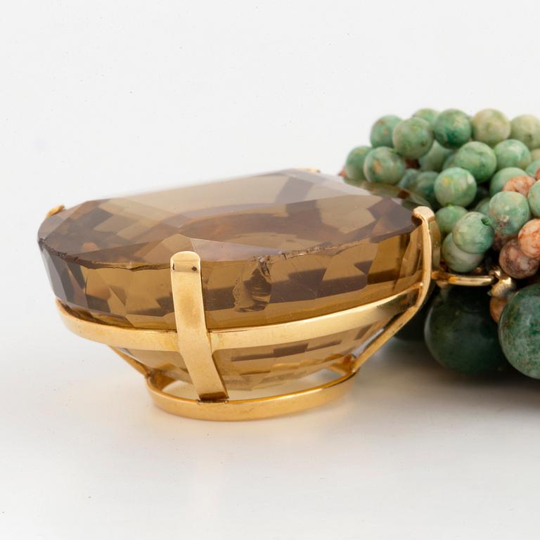 Stone bead necklace, clasp Engelbert, 18K gold with large citrine.