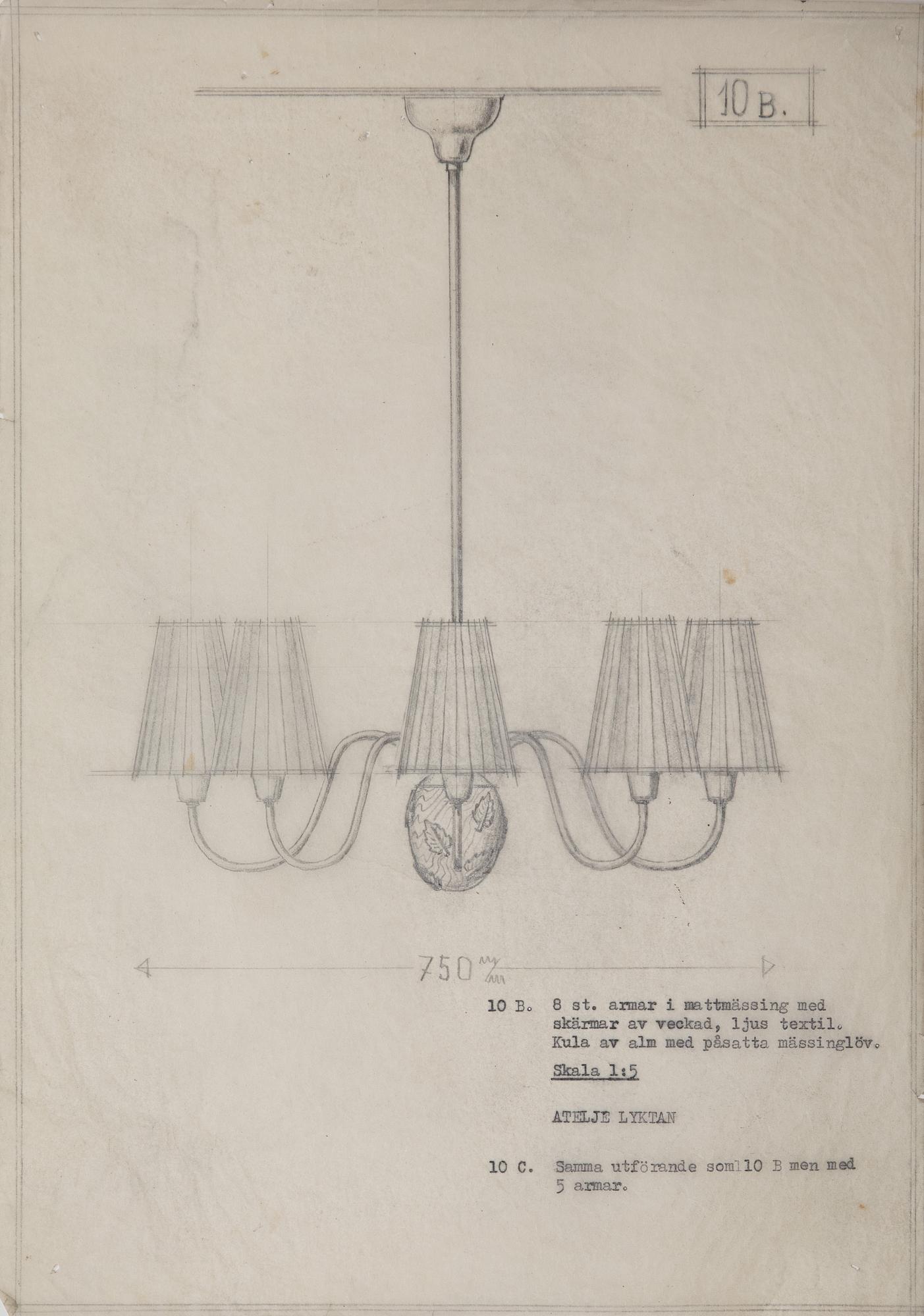 Hans Bergström, a pair of ceiling lamps, model '10/8', ateljé Lyktan, Sweden 1940-50s.
