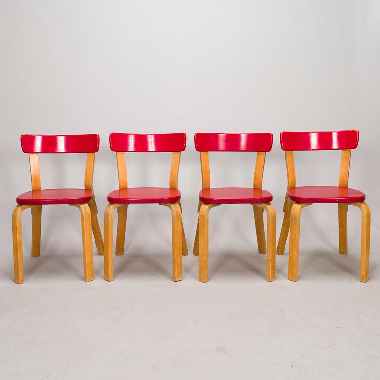 Alvar Aalto, stolar, 4 st, modell 69, för O.Y. Huonekalu- ja Rakennustyötehdas A.B. 1960-talets början.