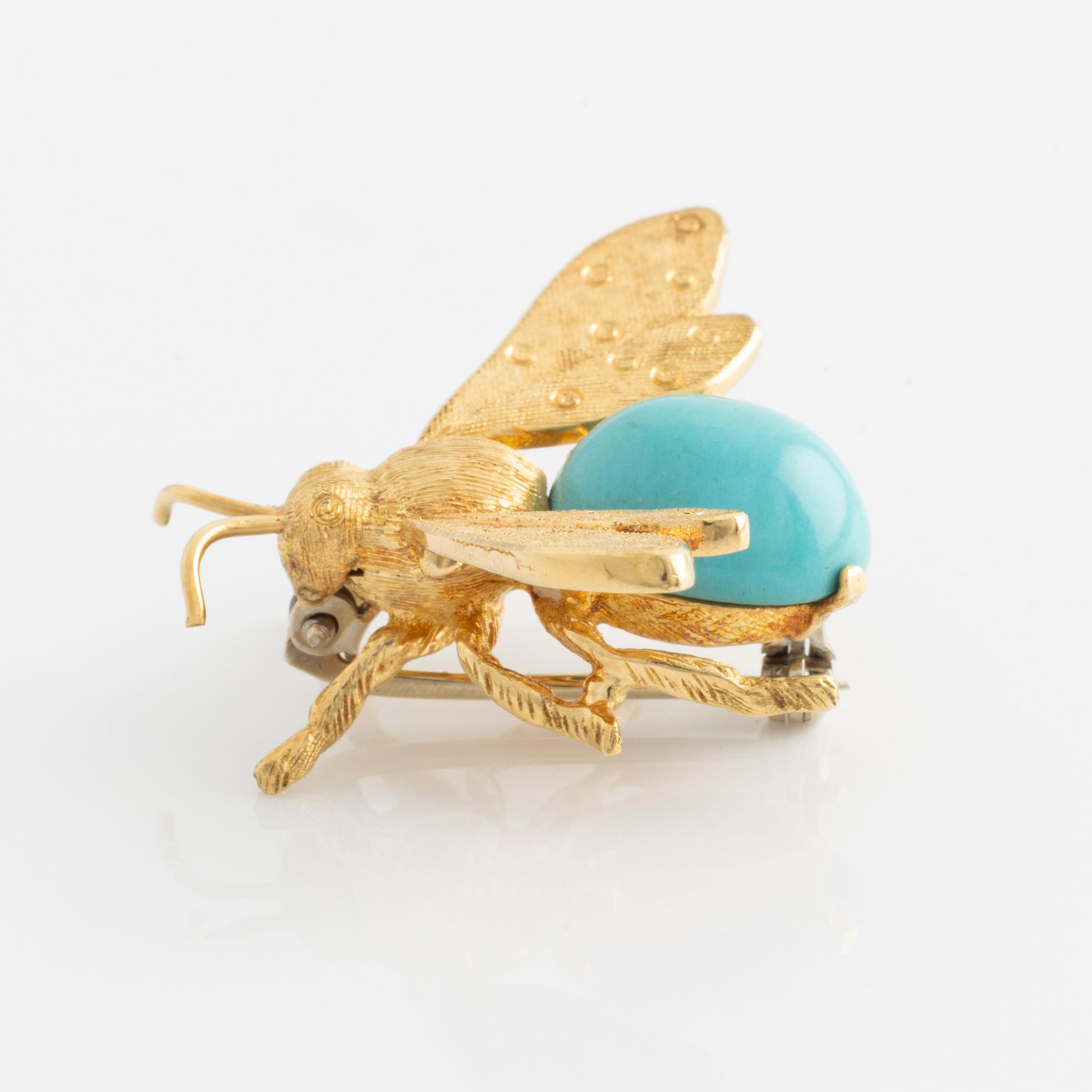 Brooch, in the shape of a bee, 18K gold with turquoise.