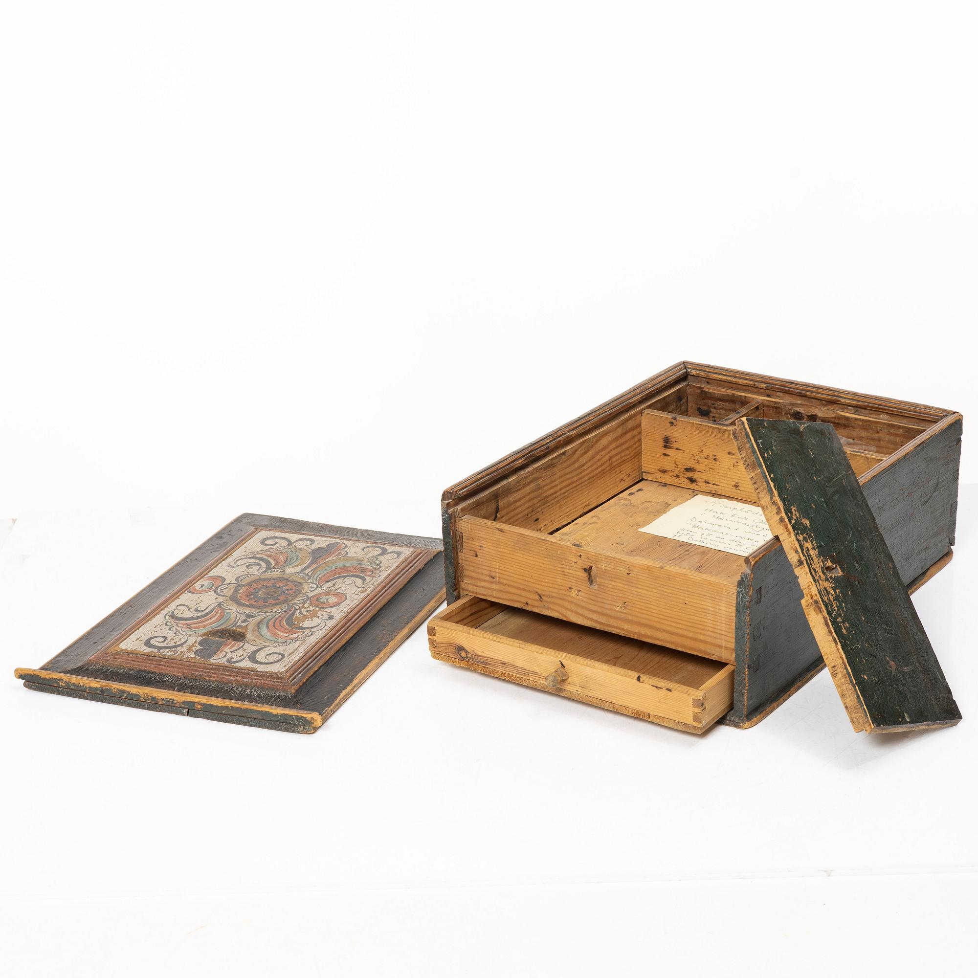 Timplåda, allmoge, tillskriven Hak-målarna, Lima, Dalarna, daterad 1822.