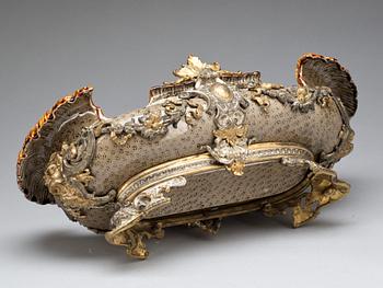 JARDINIERE, flintgods, majolika och metall, 1800-talets slut.