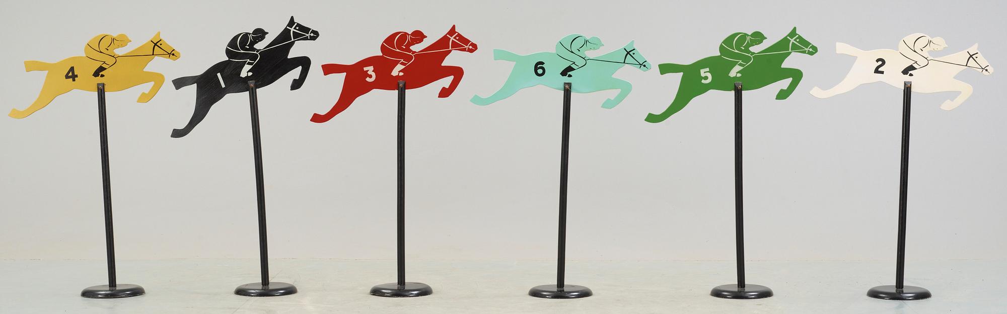 HÄSTKAPPLÖPNINGSSPEL, 6 pjäser, inköpt på Harrods, 1960-tal.