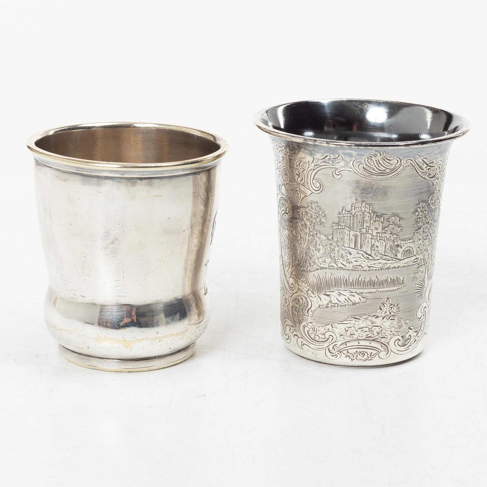 Two beakers, 2 pieces, silver, Stockholm, second half of the 19th century.