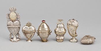 PARTI LUKTDOSOR, 5 st, silver, 17/1800-tal. Vikt ca 223g.