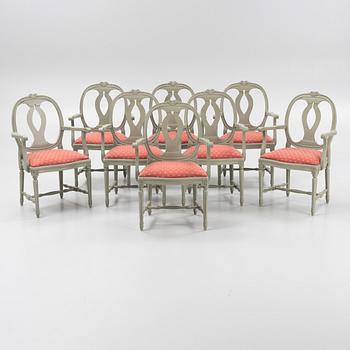 A set of eight Gustavian style chairs, Åmells möbler, Sweden, later part of the 20th Century.