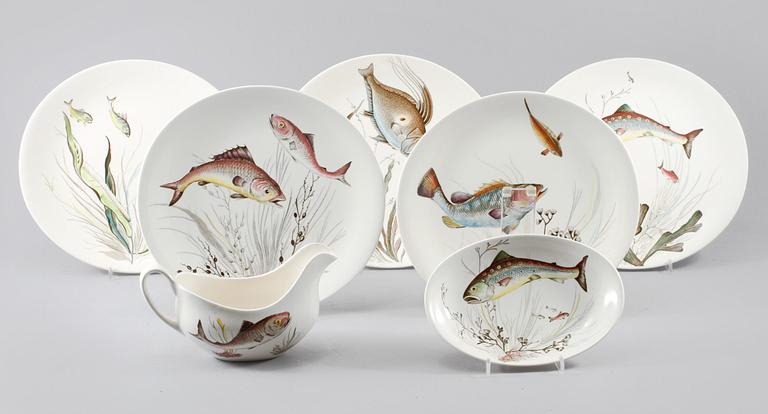 TALLRIKAR, FAT OCH SÅSSNIPA, 10 delar, "Fish", flintgods, Johnson Bros, England, 1900-talets andra hälft.