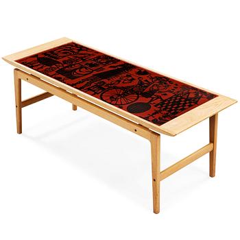 A Stig Lindberg & David Rosén enamel top oak table, Gustavsberg & Nordiska Kompaniet, Triva series, 1959.