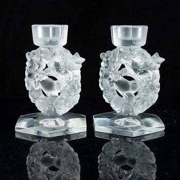 Lalique, a pair of glass candlestick, signed Lalique France, second half of the 20th century.