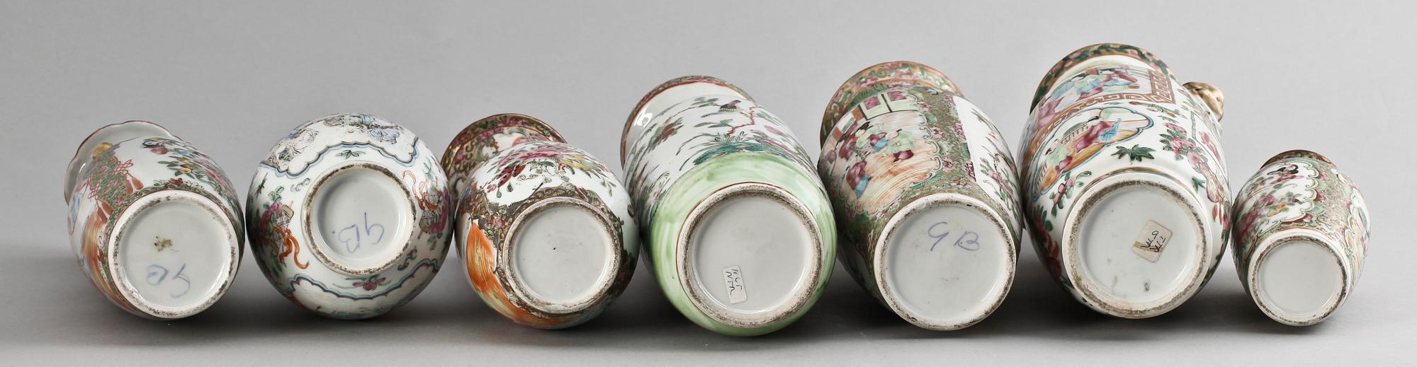 VASER, 7 st olika, porslin, Kanton, Kina 1800-tal.
