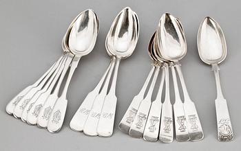 MATSKEDAR, 16 st, silver, bla Ryssland och sannolikt Estland, 1800-talets mitt till tidigt 1900-tal. Totalvikt ca 900 gram.