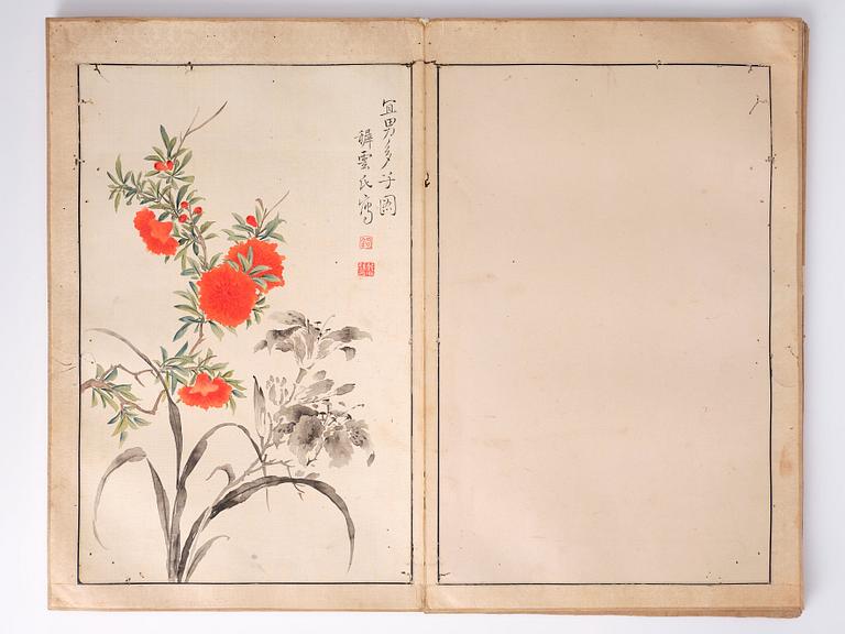 An album with 15 paintings, Qing dynasty (1644-1912). Signed Cao Qi.