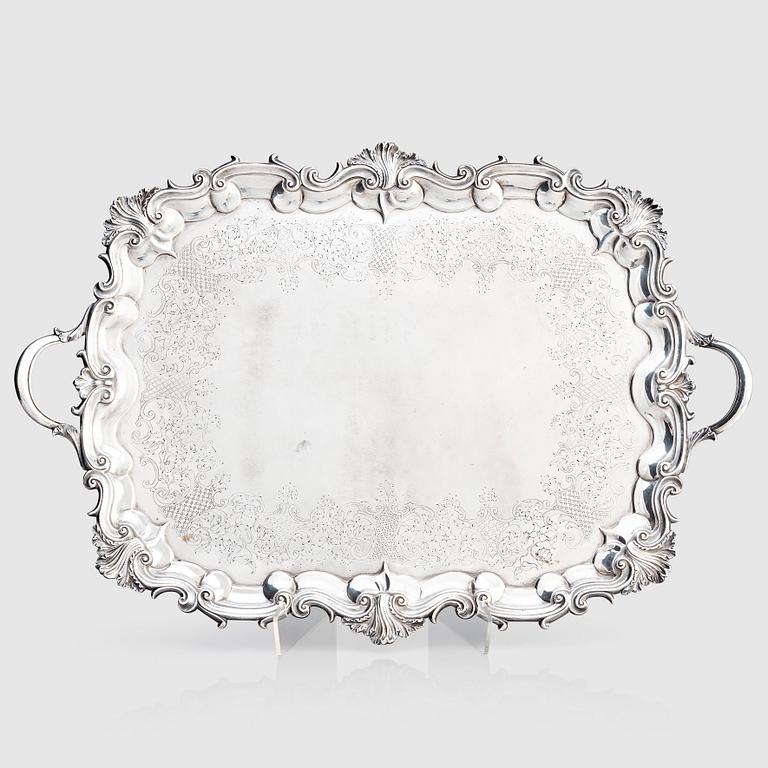 An English silver tray, mark of Robert Hennell III, London, England 1843.