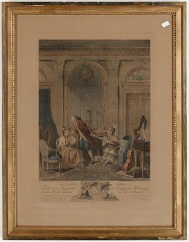 GRAVYRER, 3 st, efter Watteau och efter Nicolas Lafrensen, 1900-tal.