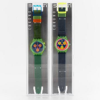 SWATCH, Chrono x 2 pcs. chronograph, wristwatch, 37,3 mm,