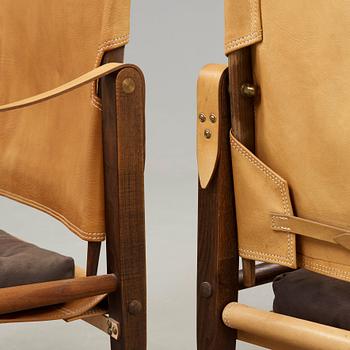 a pair of 'Safari' oak and leather armchairs, Rud. Rasmussen, Denmark, probably 1950's.