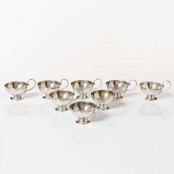 Punschkoppar, 8 st, silver, bl.a. K&EC, Göteborg 1965.