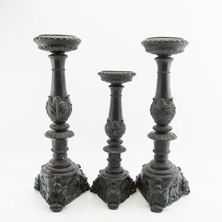Floor candlesticks 3 pcs, second half of the 20th century, art metal.