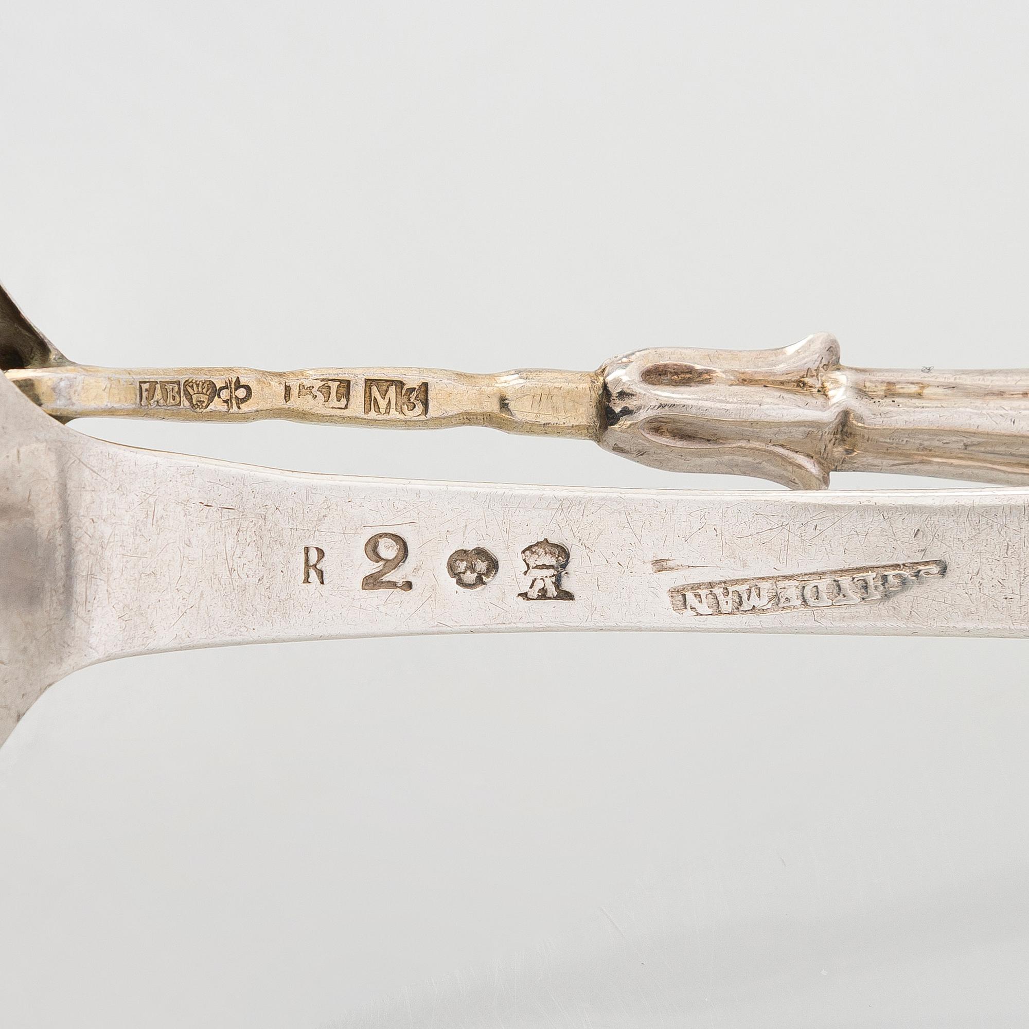 Skedar och servettringar, 12 dlr, silver, Vasa 1860-tal och Åbo 1799 -1906.