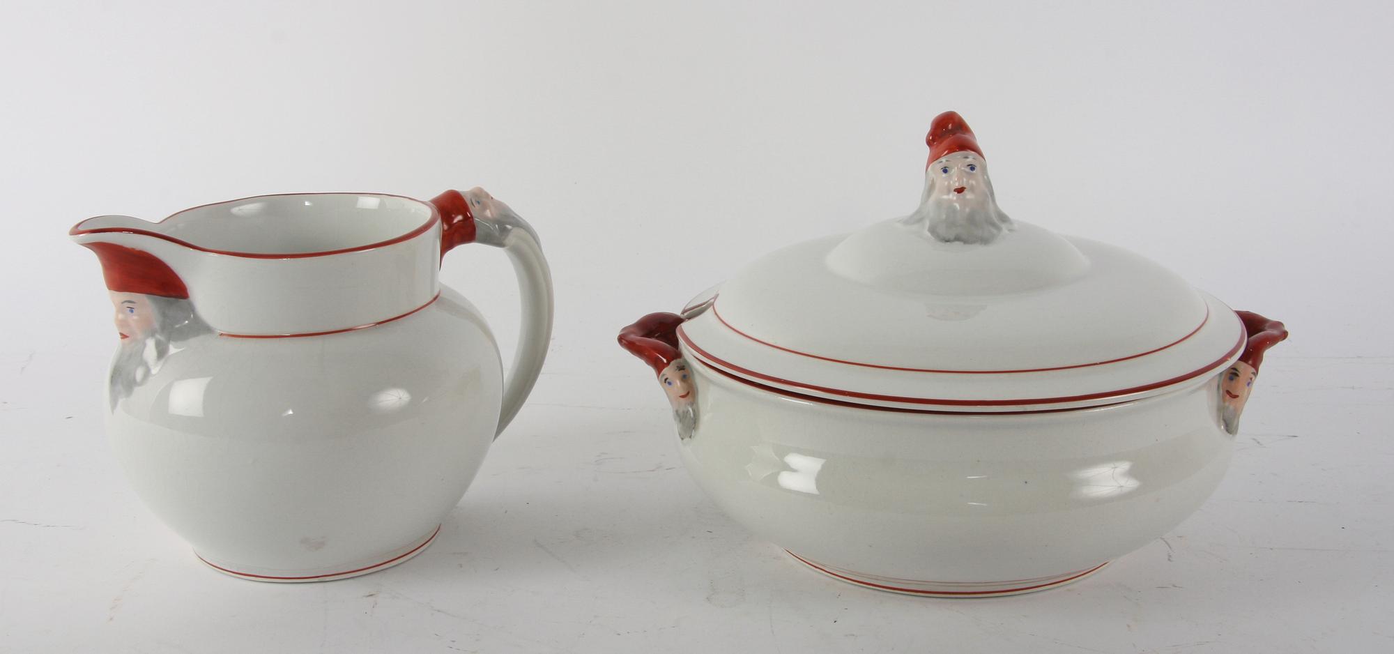 GRÖTSKÅL och KANNA, flintgods, Rörstrand.