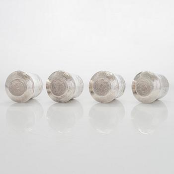 Tapio Wirkkala, four silver beakers, and a rosewood and sterling silver tray, Kultakeskus, Hämeenlinna 1973-74.