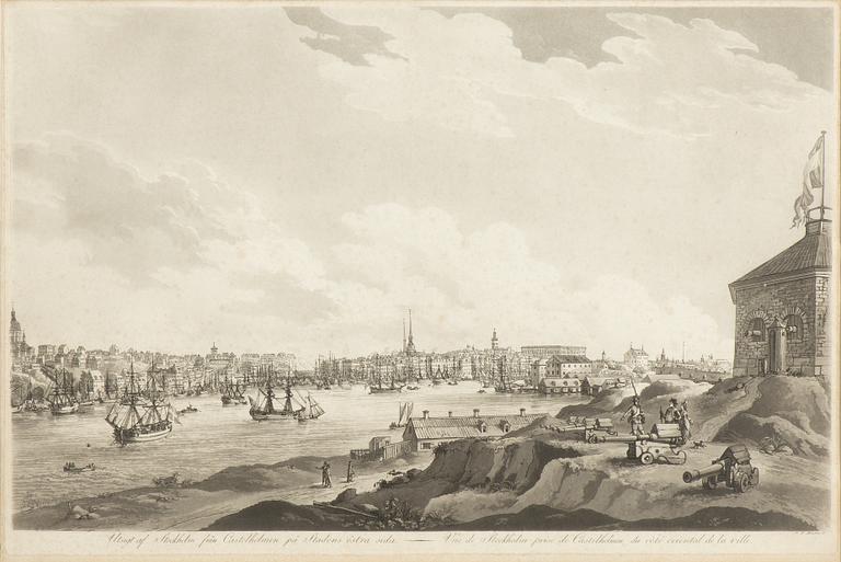 Johan Fredrik Martin,  "Utsigt af Stockholm från Stadens södra sida & "Vue de Stockholm pris de Castelholmen du côté...".