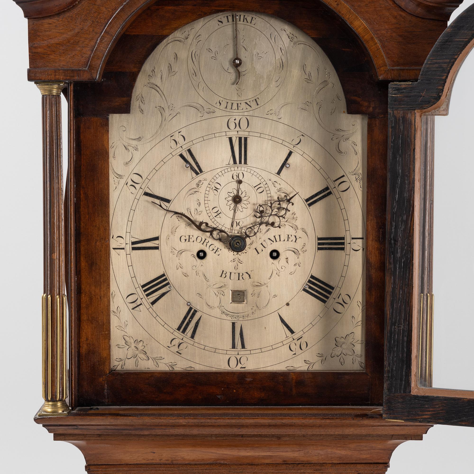 A longcase clock, George Lumley, Bury, England, second half of the 18th Century.
