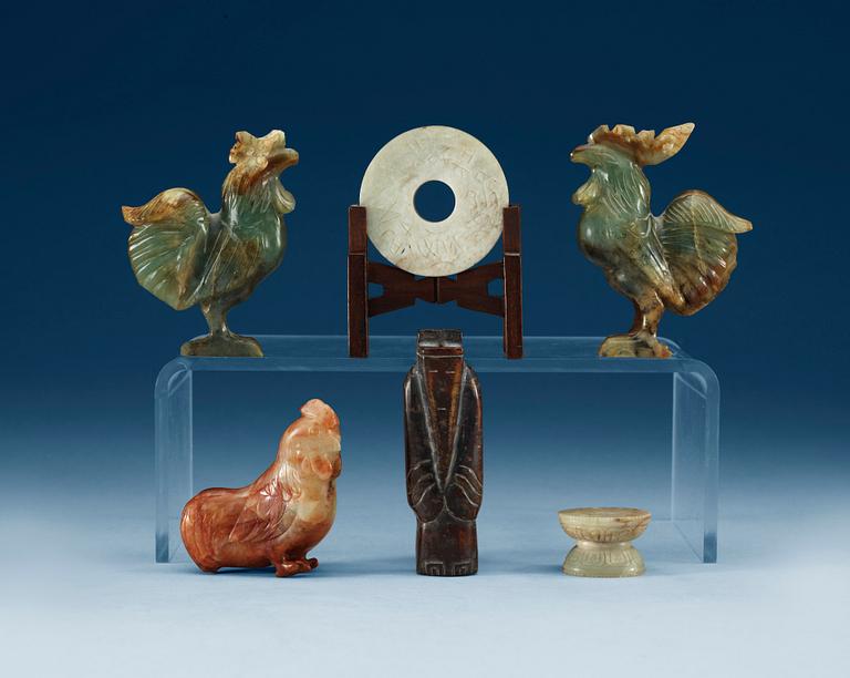 A set of six Chinese sculptured stone pieces.