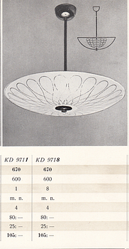 Fritz Kurz, taklampa, modell "KD 9711", Orrefors, 1940-tal.
