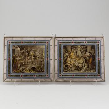 A pair of stained glass windows, circa 1900.