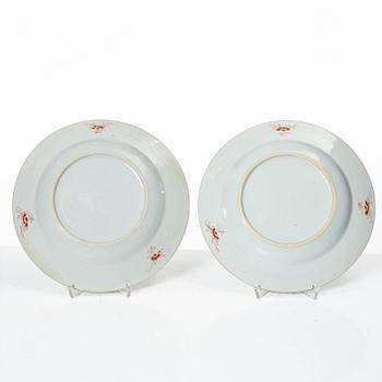 Two famille rose plates and a bowl, Qing dynasty, 18th century.