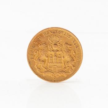 Gold coin 10 marks 1898 German Empire (Hamburg).