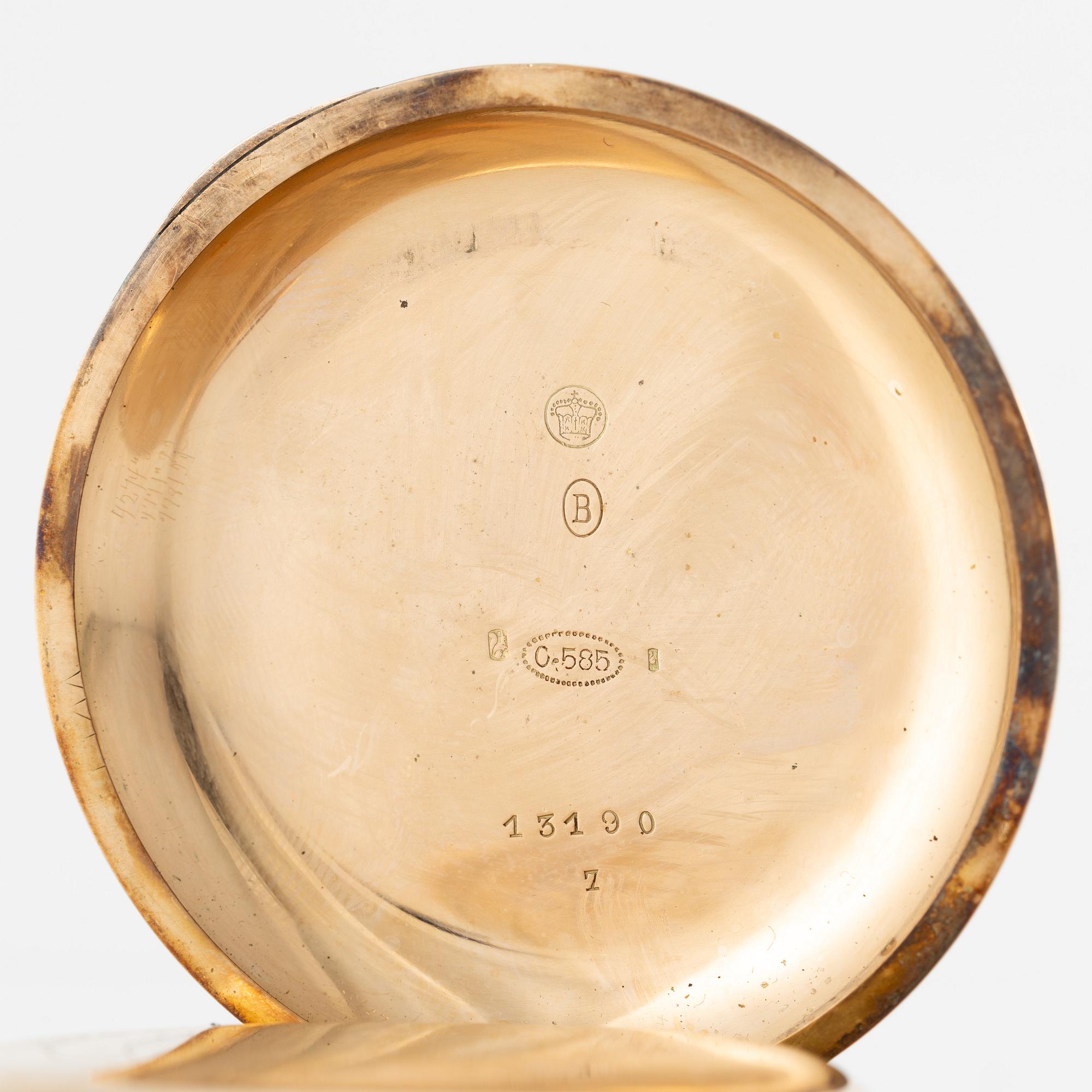 Pocket watch, hunter, 14K gold, 64 mm.