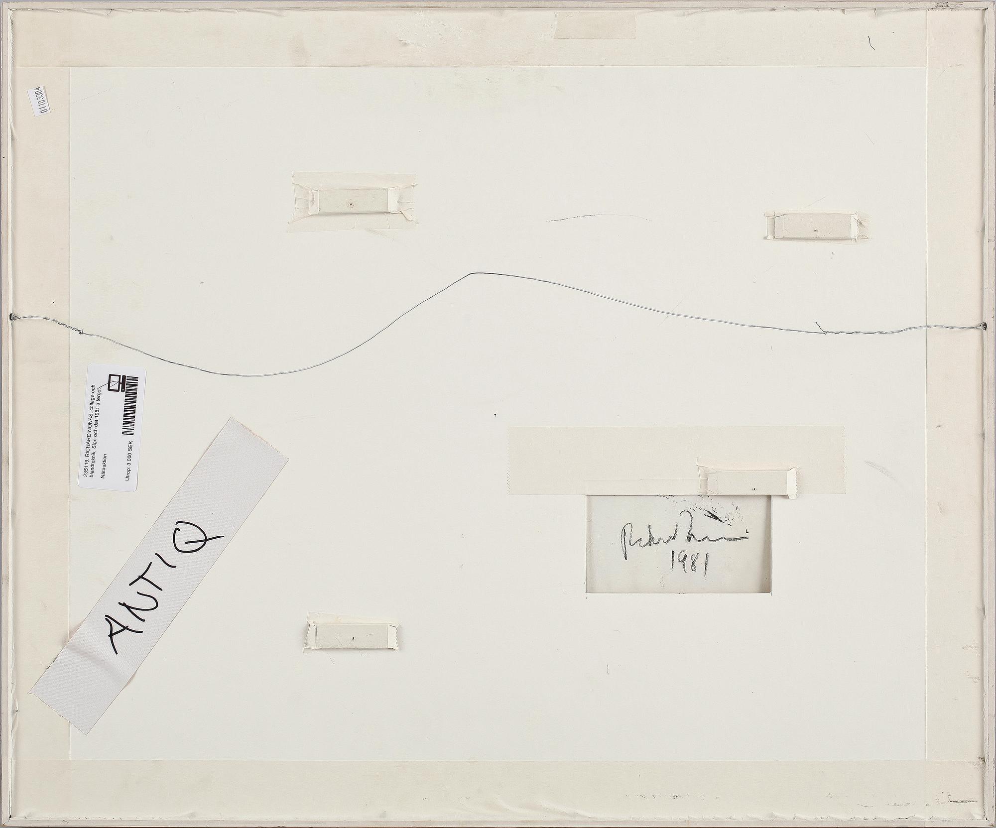 RICHARD NONAS, collage och blandteknik. Sign och dat 1981 a tergo.