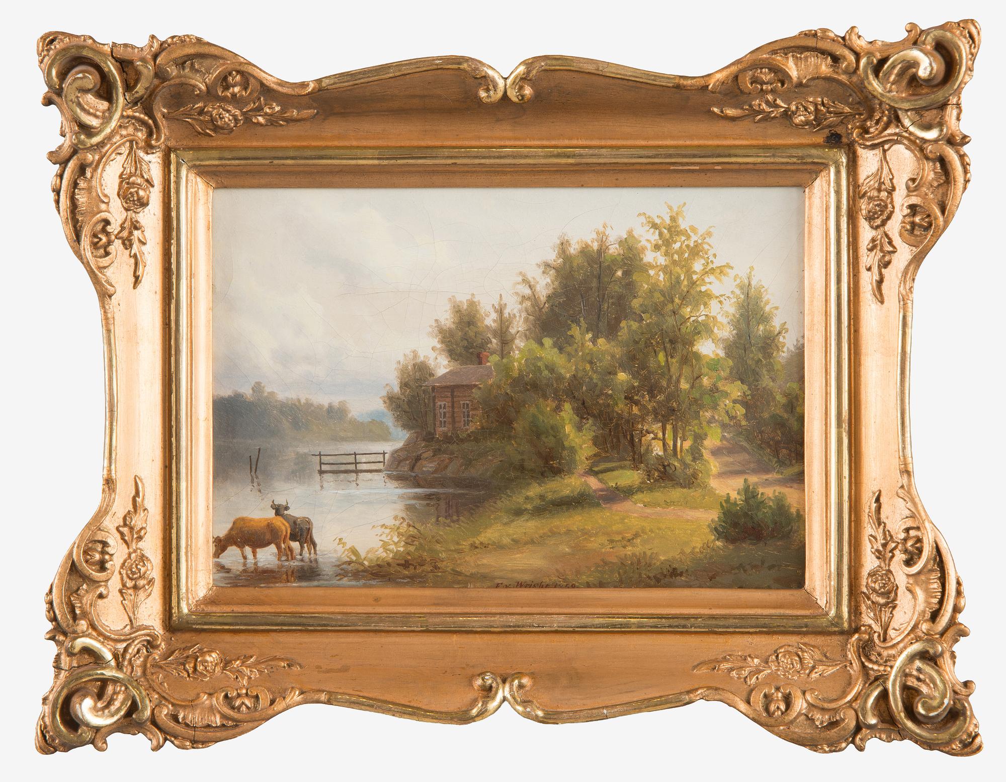 Ferdinand von Wright, Cottage and Cows by the Shore.