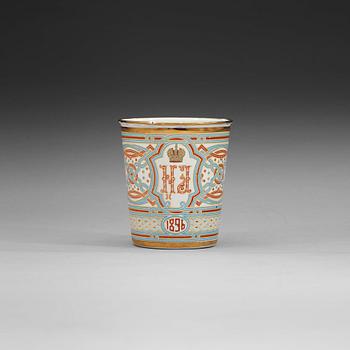 607. A Russian 19th century coronation-mug, for Nicholas II and Alexandra 14th of May 1896.