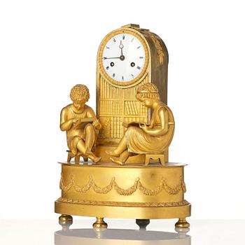 A French Empire ormolu mantel clock, early 19th century.